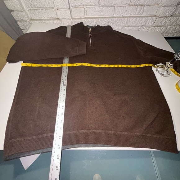 Tommy Bahama Men's 1/4 Zip Pullover Knit Sweater Brown Solid Mock Neck Cotton - Picture 11 of 12